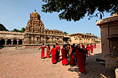 The great Chola temples of Tamil Nadu - The Brihadishwara Temple of Thanjavur. Subrahmanya Shrine in the northwest corner of the temple courtyard.